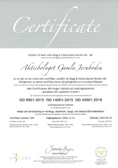 ISO certifika för Gamla Jernboden
